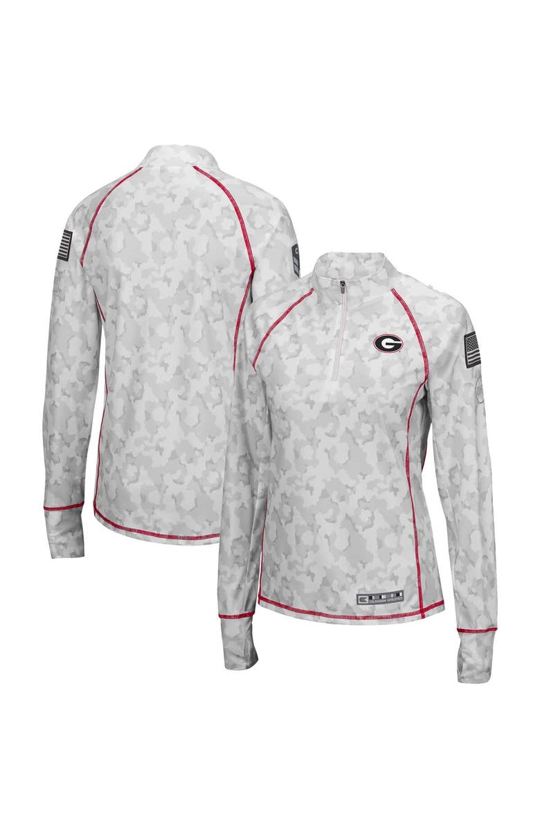 COLOSSEUM Women's Colosseum White Georgia Bulldogs OHT Military Appreciation Officer Arctic Camo Fitted Lightweight 1/4-Zip Jacket, Main, color, White