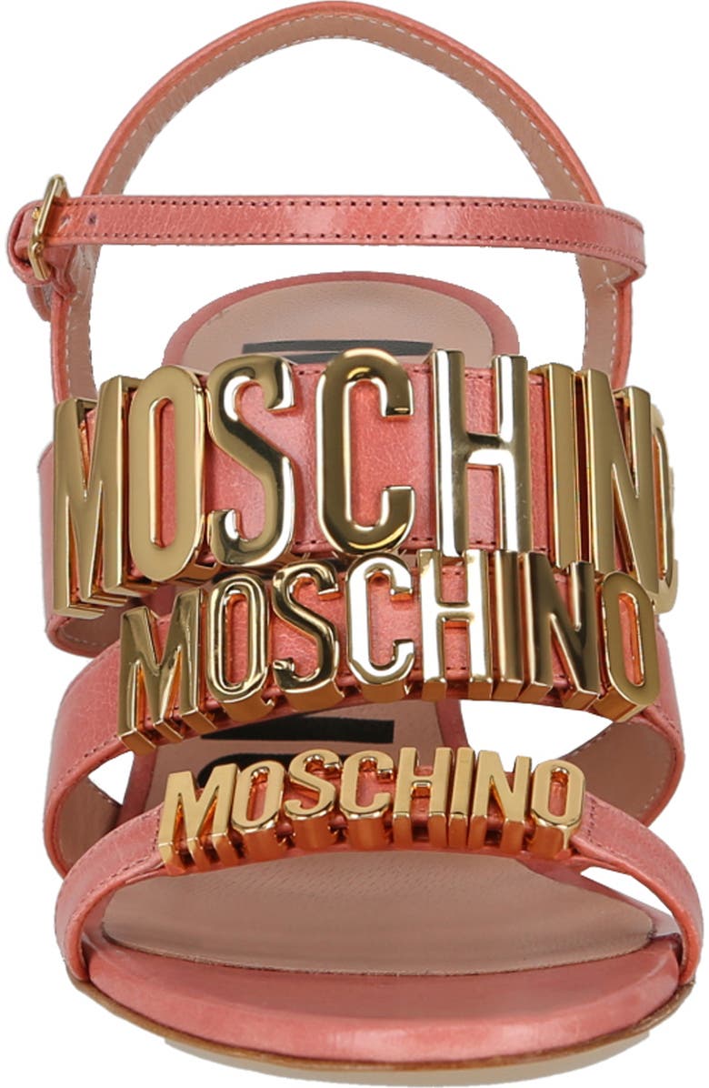 Moschino Shine Logo Ankle Strap Sandal, Alternate, color,