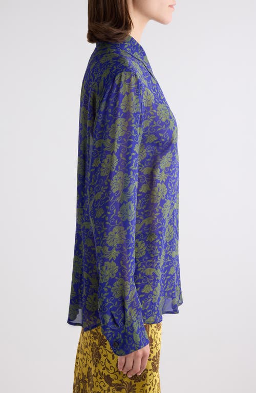 Dries Van Noten Chowy Floral-print Georgette Shirt In Blue