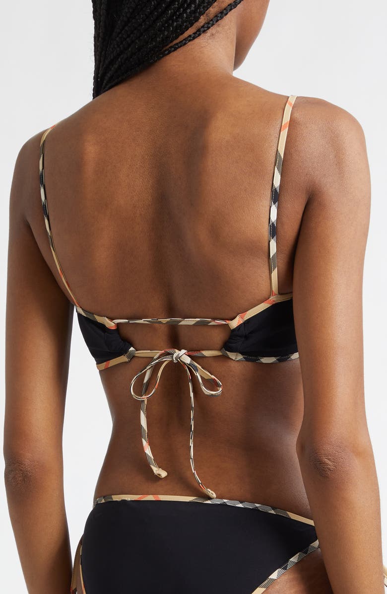 Burberry Starla Check Trim Bikini Top, Alternate, color, Black