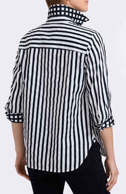 Foxcroft Meghan Stripe Cotton Button-up Shirt In White/black
