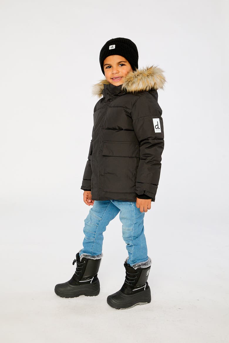 Faux Fur Hood Cargo Pocket Winter Jacket (toddler, Little Kid & Big Kid), Alternate, color, Black