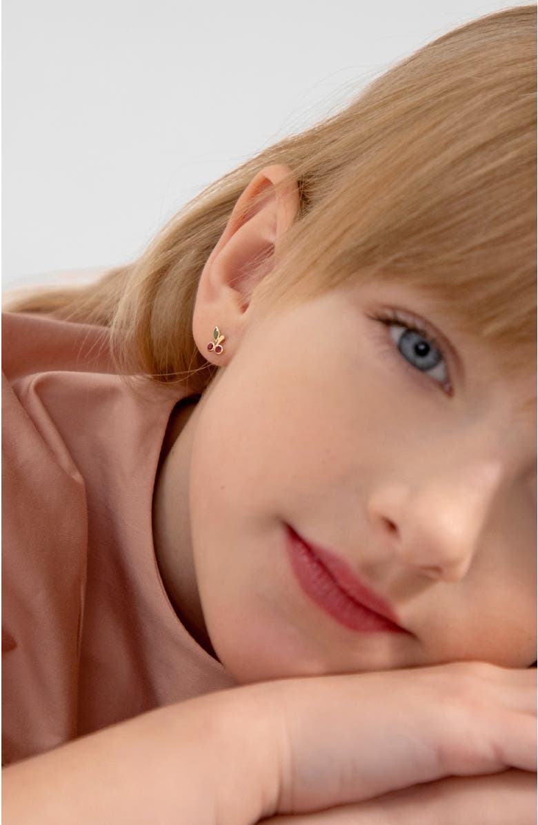 In Season Jewelry 14k Sparkling Cherries Girl Earrings, Alternate, color, Hot Pink