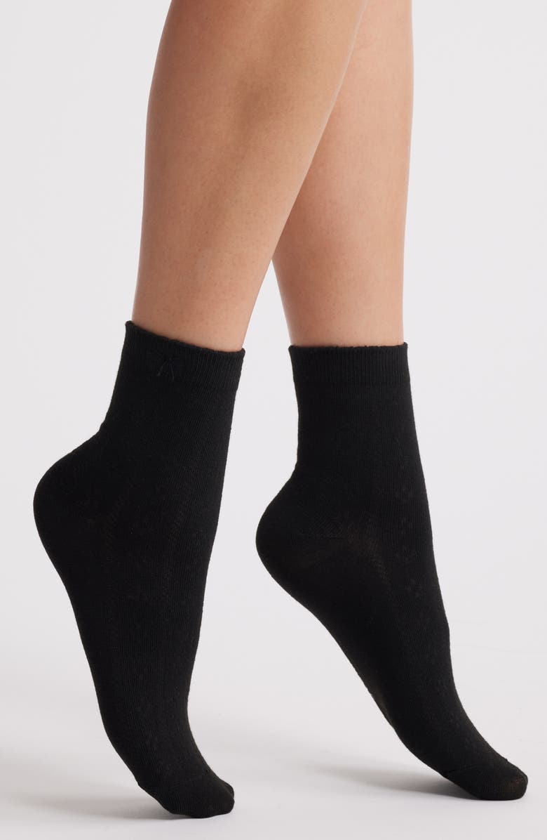 Stems Bow Embroidered Fine Rib Crew Socks, Main, color, 