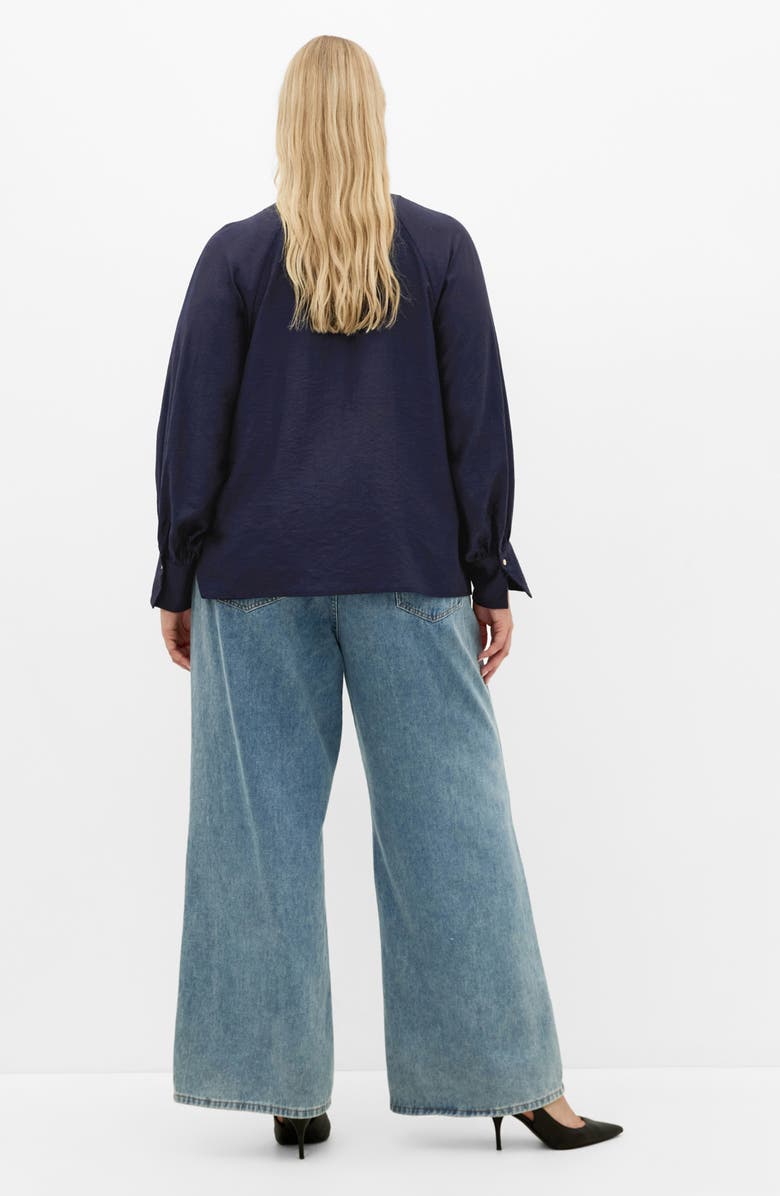 City Chic Kelsey Bow Neck Long Sleeve Crepe Top, Alternate, color, Navy