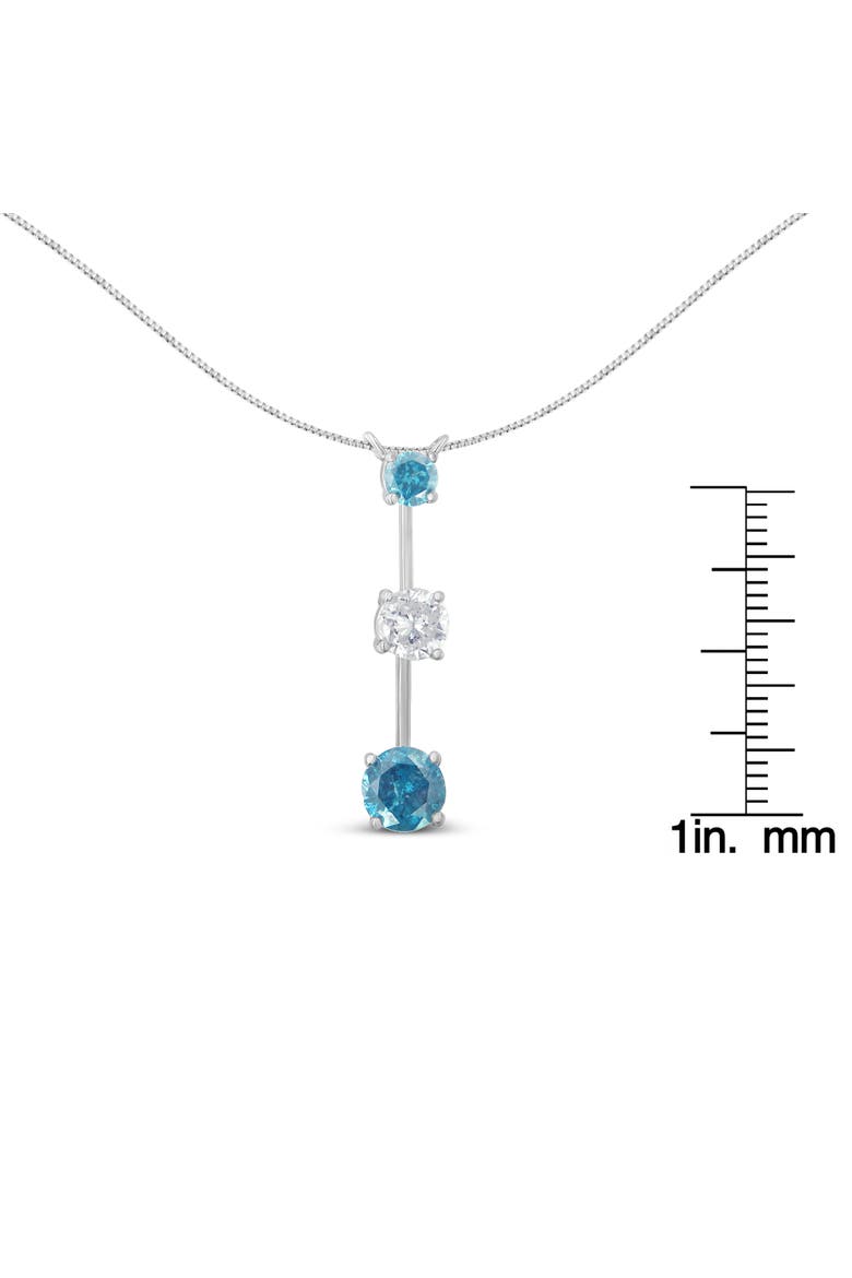 14K White Gold 1 1/2 cttw White and Treated Blue Diamond Pendant Necklace, Alternate, color, White