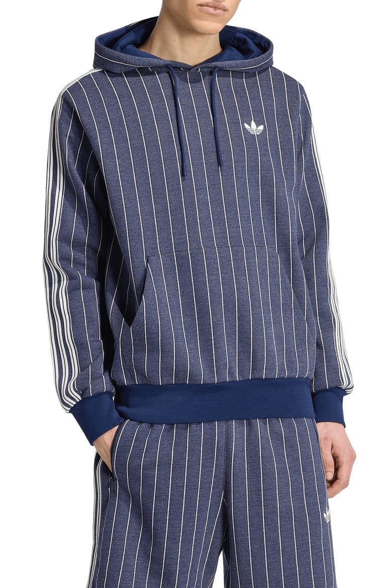 Pinstriped Graphic Hoodie, Main, color, NIGHT INDIGO