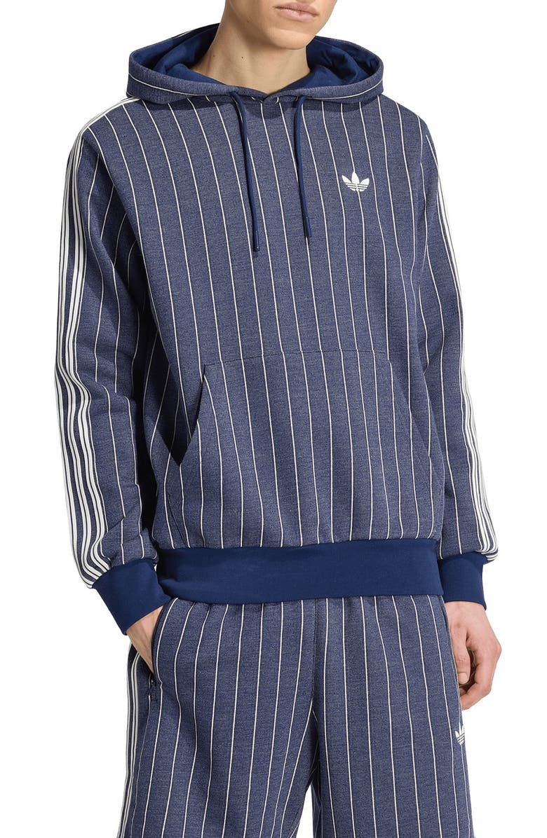 adidas Pinstriped Graphic Hoodie, Main, color, Night Indigo