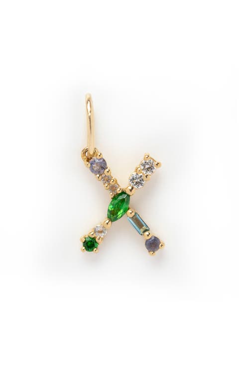 Solid 9K Gold & Semiprecious Stone Initial Charm