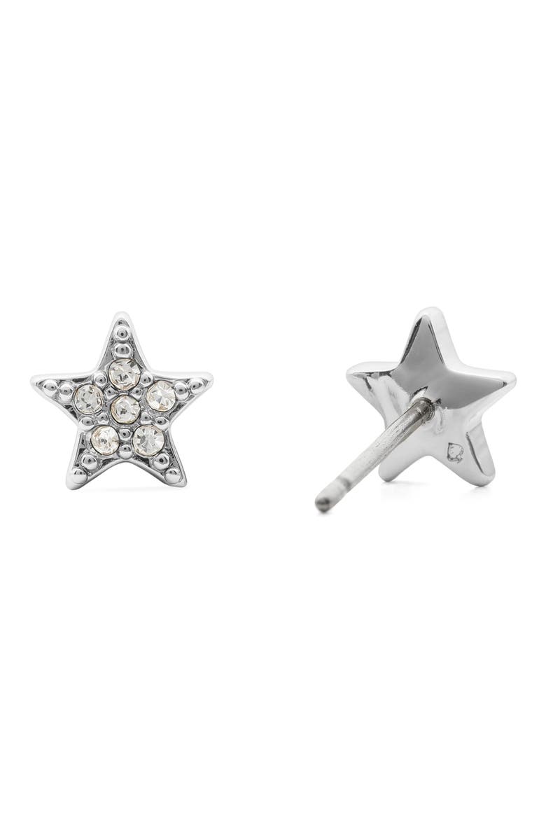 pavé mini star stud earrings, Alternate, color, CLEAR/ SILVER