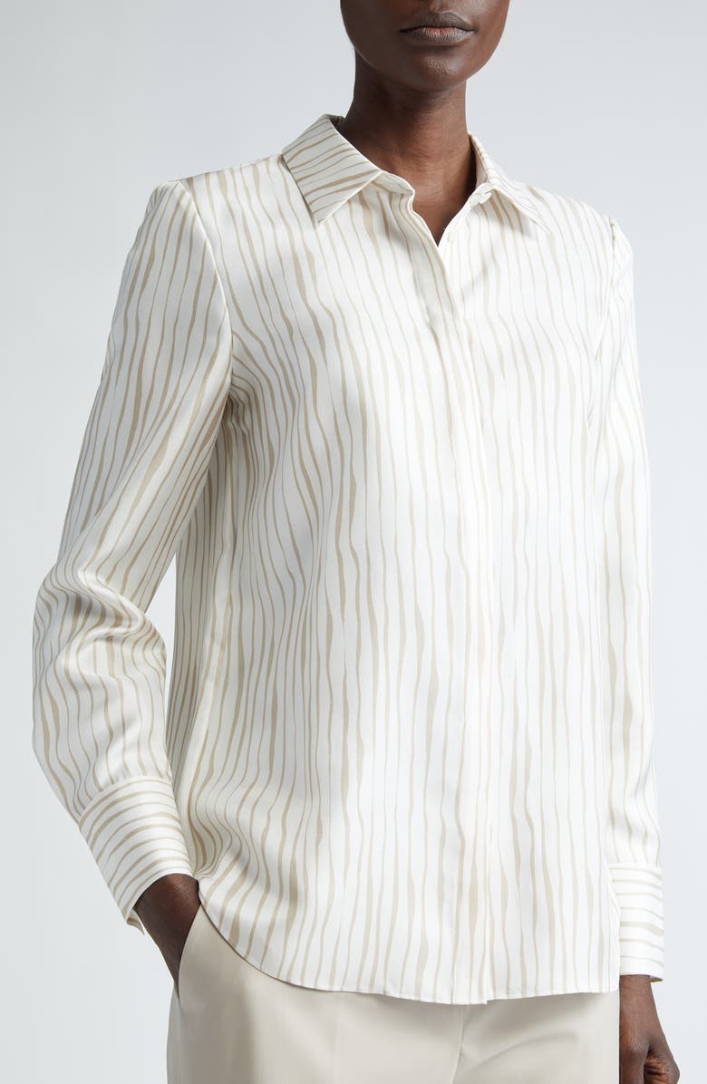 Lafayette 148 New York Scottie Stripe Silk Twill Button-Up Shirt, Alternate, color,
