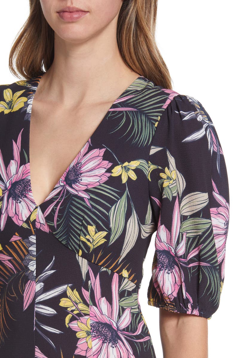 Fourteenth Place Floral Print Ruffle Hem Midi Dress, Alternate, color, 