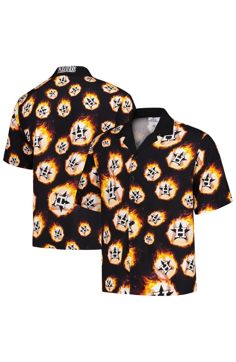 PLEASURES Men's PLEASURES Black Houston Astros Flame Fireball Button-Up Shirt, Main, color, Black