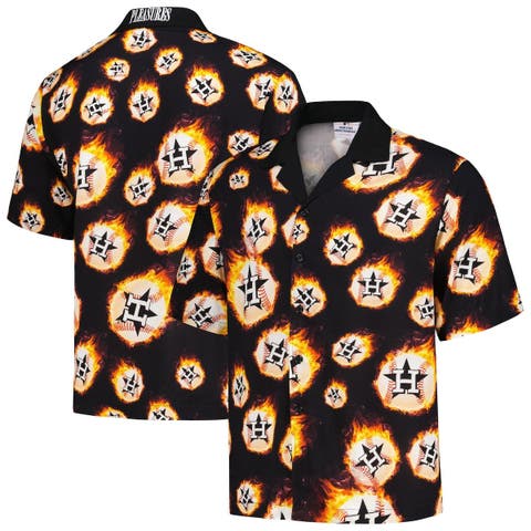 Men's PLEASURES  Black Houston Astros Flame Fireball Button-Up Shirt