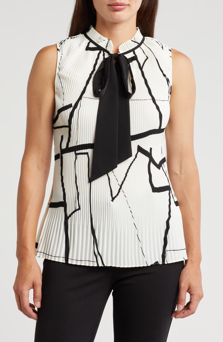 DKNY Tie Neck Pleated Top, Main, color, 