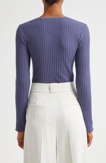 Cotton Blend Rib Henley Sweater