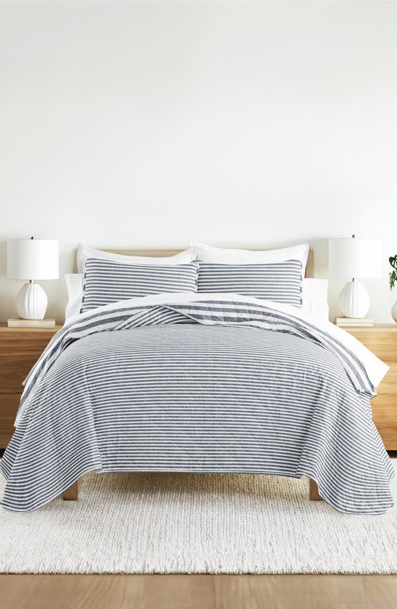 HOMESPUN Pattern Reversible Quilt & Sham Set, Alternate, color, Stripe Dusk Blue