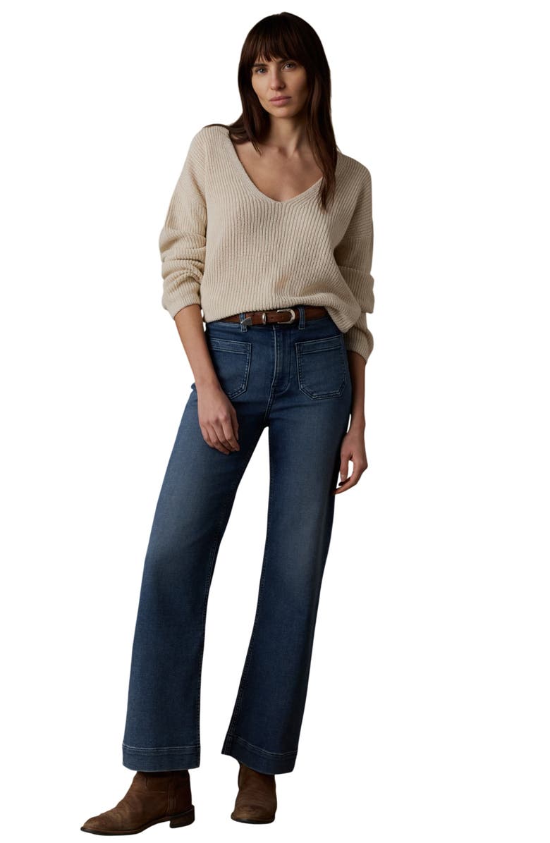 Faherty Miramar Stripe Deep V-Neck Sweater, Alternate, color, Summer Sand