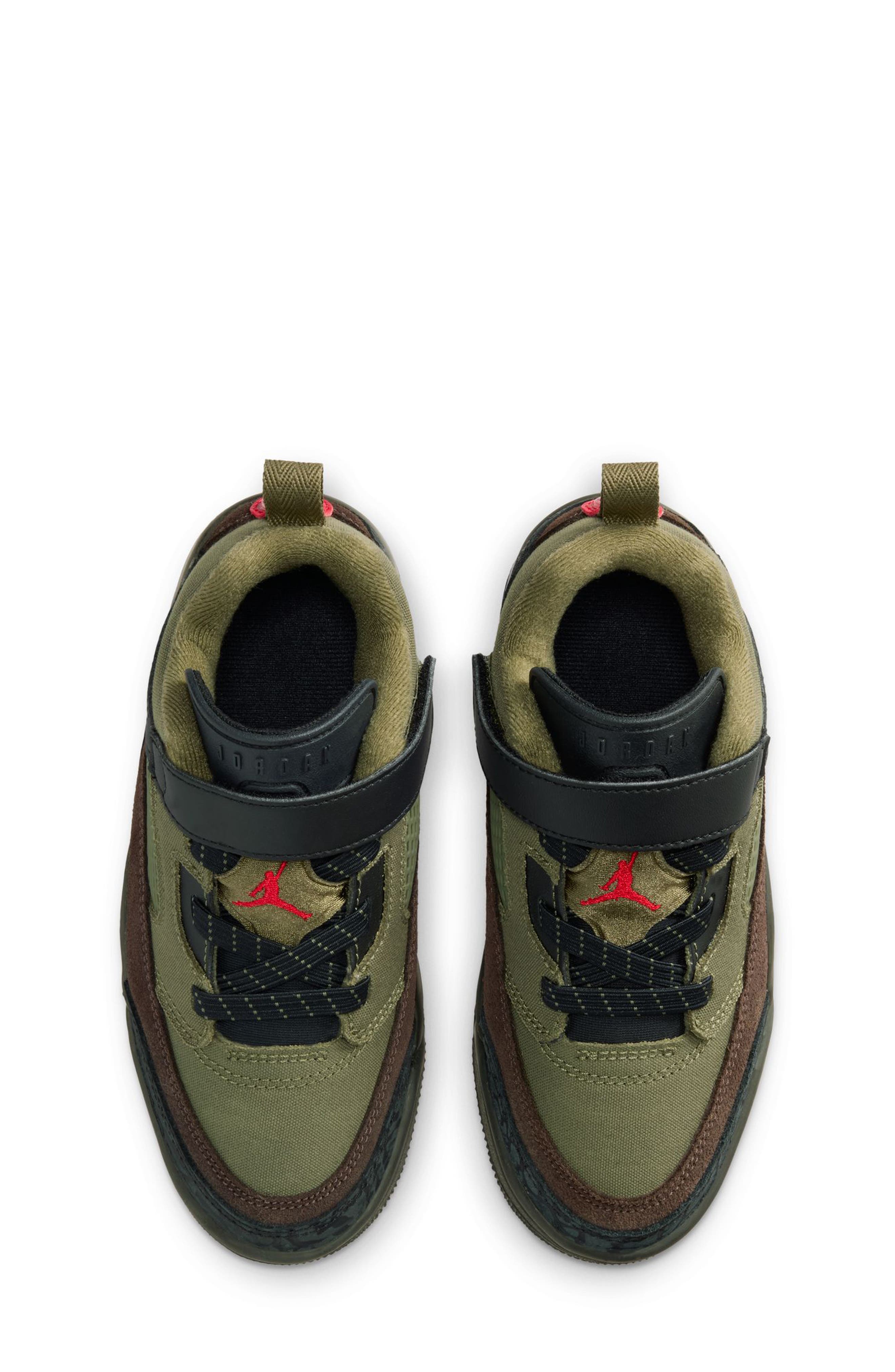 Jordan Kids' Spizike Low Sneaker, Alternate, color, Medium Olive/ Red/ Black