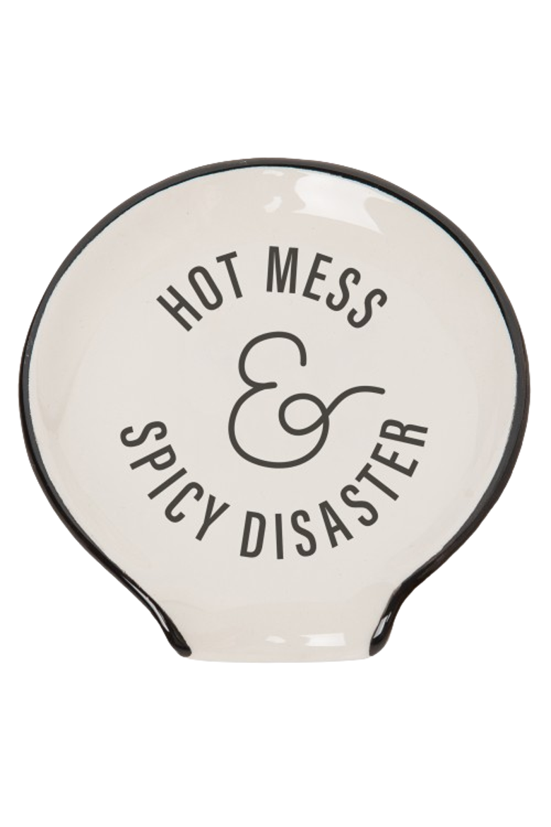 4.75" Hot Mess and Spicy Disaster Spoon Rest Ceramic White, Main, color, White
