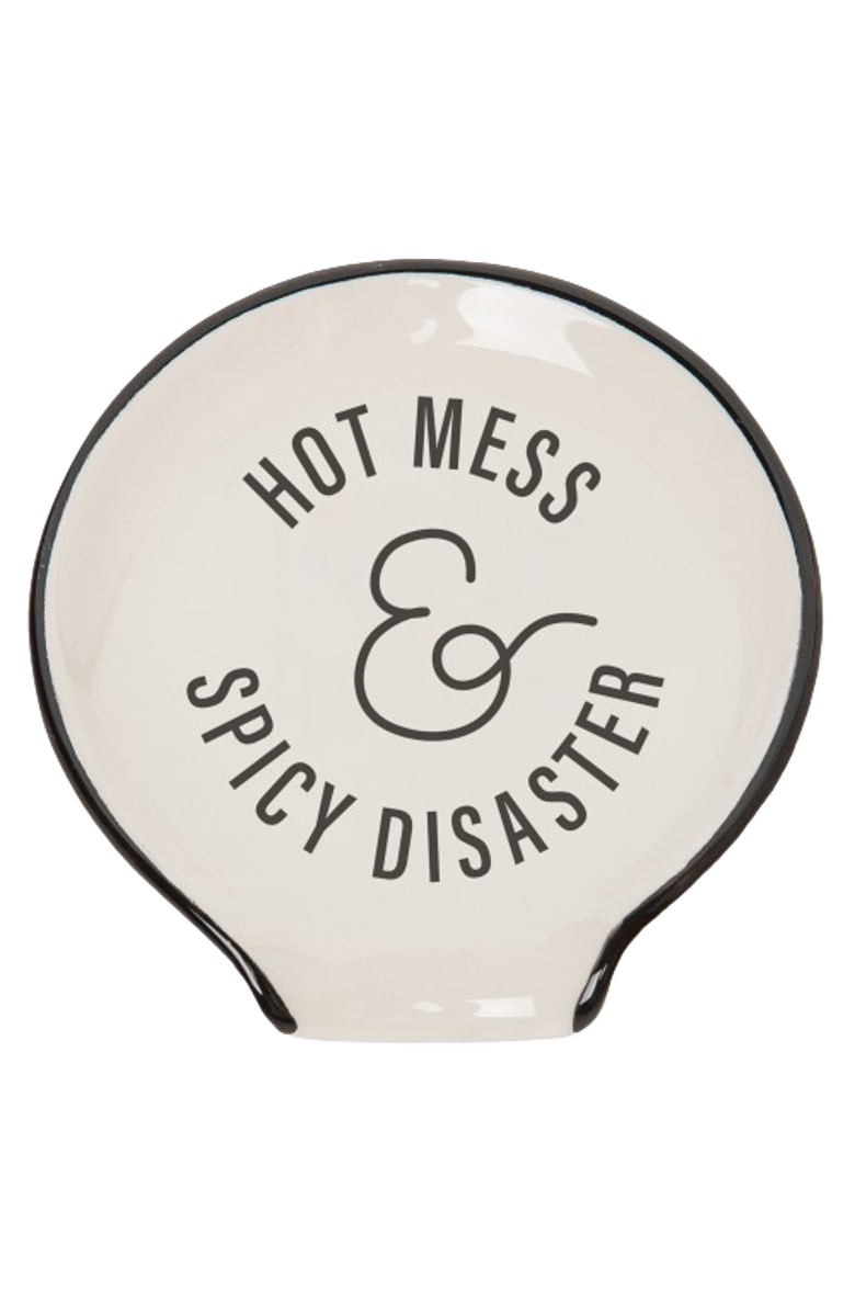 Totalee Gift 4.75" Hot Mess and Spicy Disaster Spoon Rest Ceramic White, Main, color, White