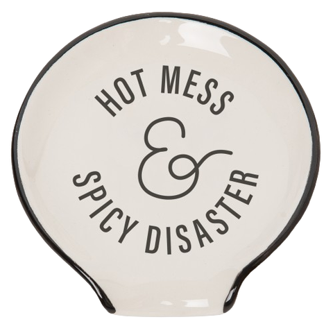 4.75" Hot Mess and Spicy Disaster Spoon Rest Ceramic White