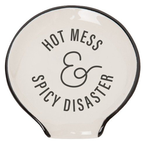 Totalee Gift 4.75" Hot Mess And Spicy Disaster Spoon Rest Ceramic White