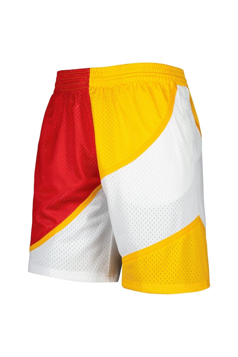 Men's Mitchell & Ness Red/Yellow Atlanta Hawks Hardwood Classics 1986 Split Swingman Shorts, Alternate, color, Red
