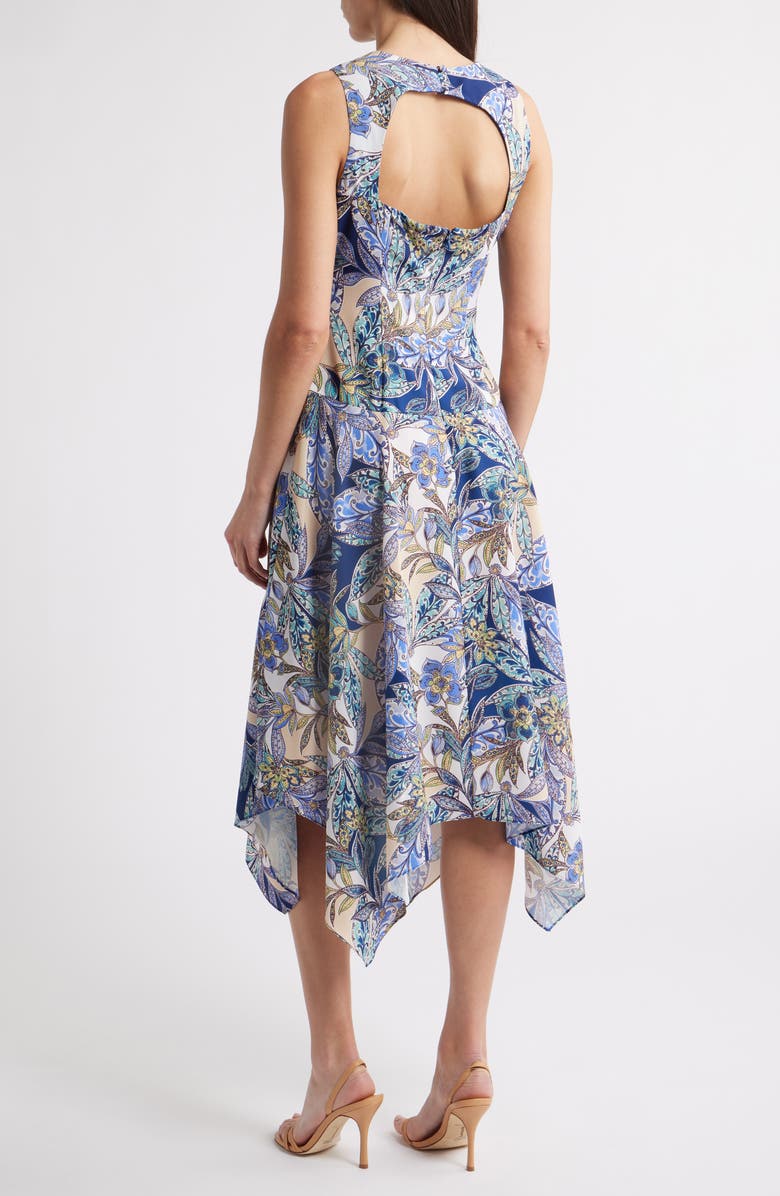 Vince Camuto Paisley Ruched Sleeveless Handkerchief Hem Dress, Alternate, color, 