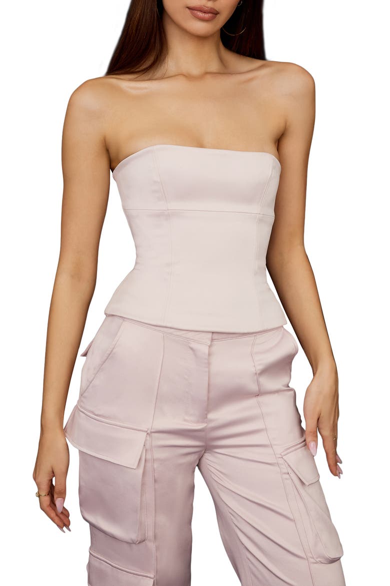 Angelica Satin Strapless Corset Top, Main, color, CRYSTAL