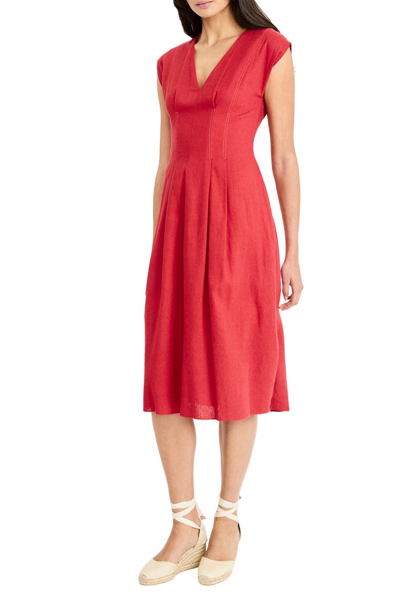 V-Neck Cap Sleeve Fit & Flare Midi Dress, Alternate, color, CARDINAL RED
