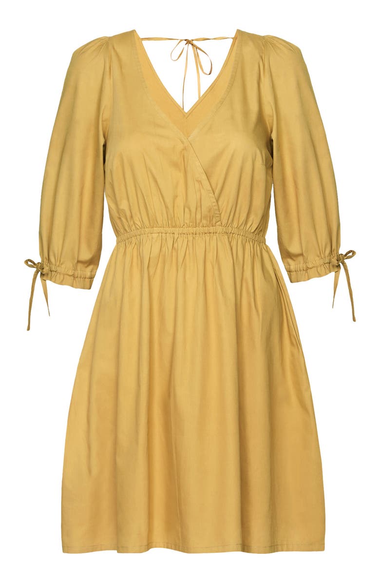 Reistor Gathered Elbow Sleeve Short Dress, Alternate, color, Mustard