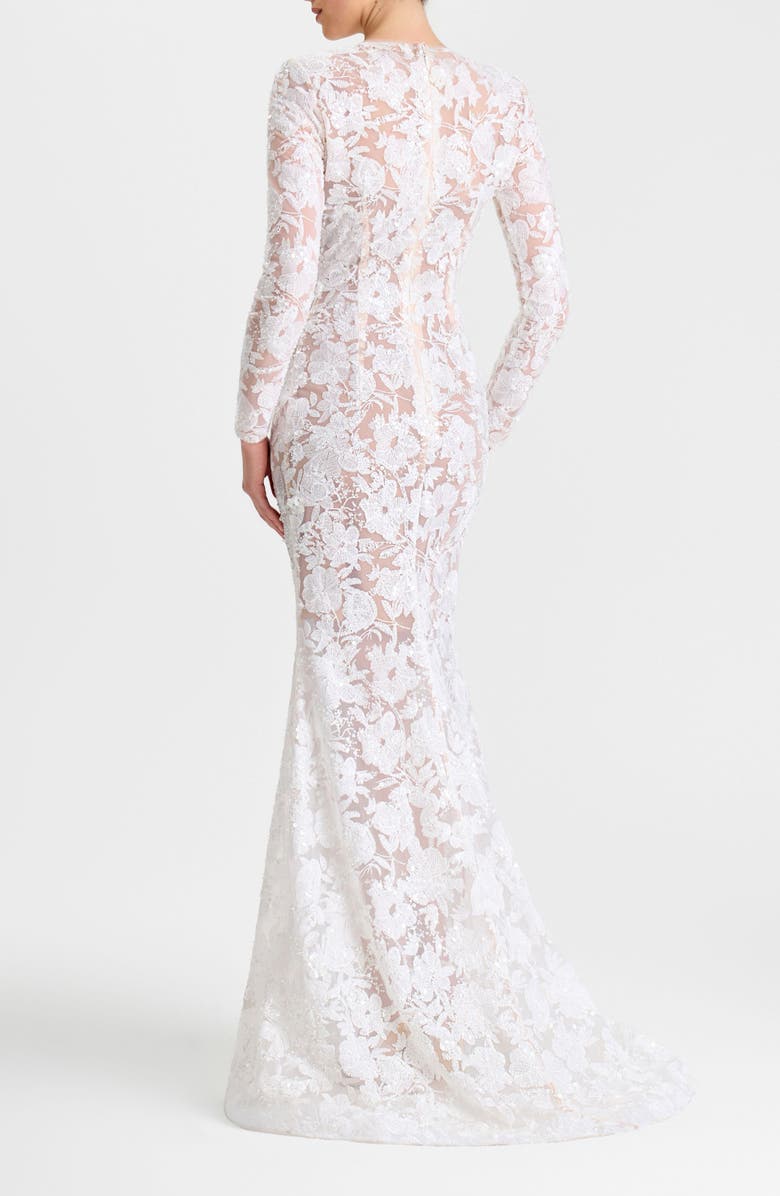 NADINE MERABI Sasha Embroidered Sequin Sheer Mesh Gown, Alternate, color, White