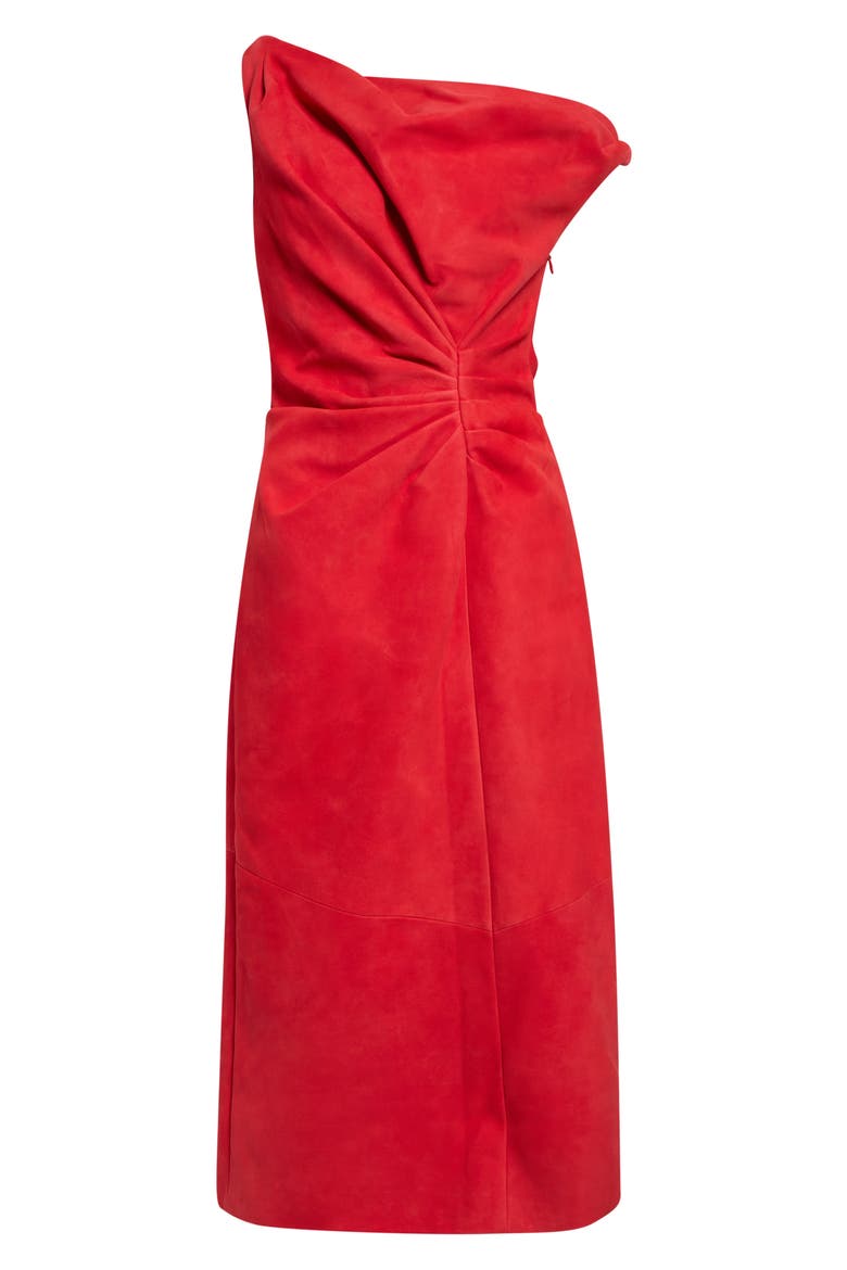 Kaelin One-Shoulder Suede Midi Dress, Main, color, RED