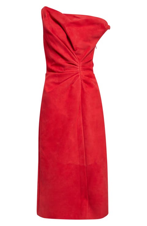 Kaelin One-Shoulder Suede Midi Dress