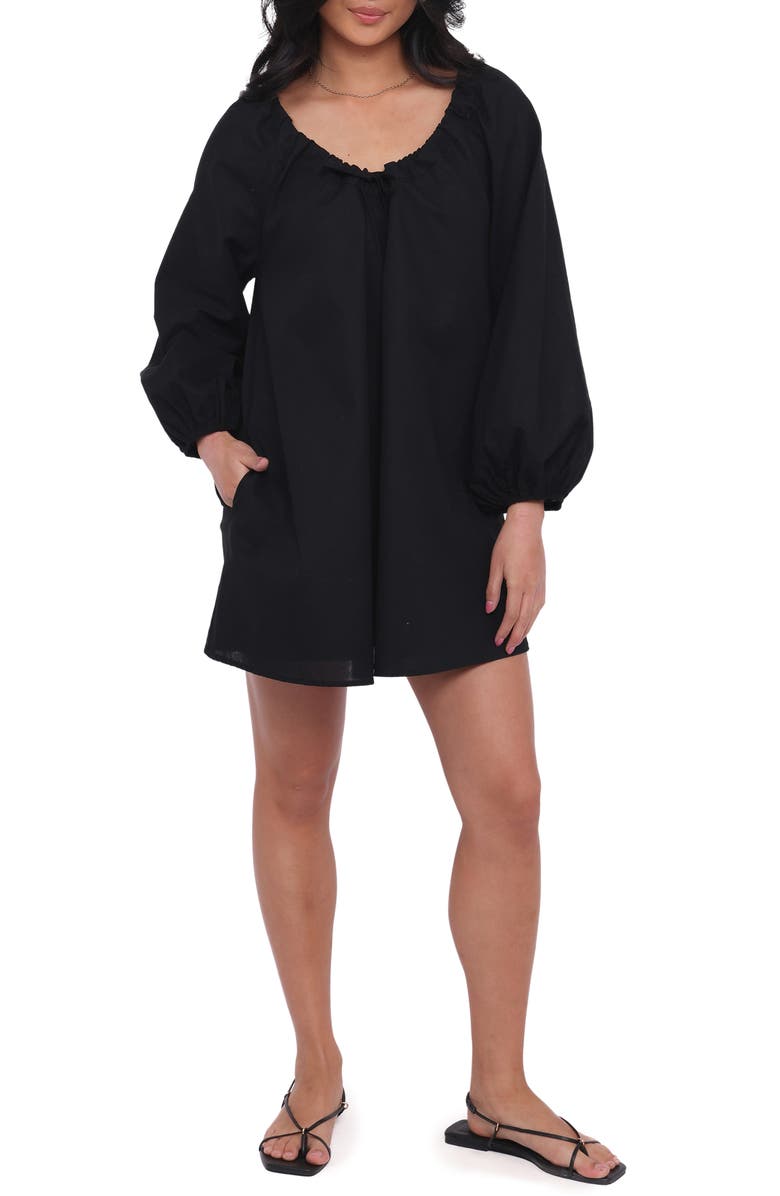 Petal & Pup Walker Long Sleeve Cotton & Linen Minidress, Main, color, 