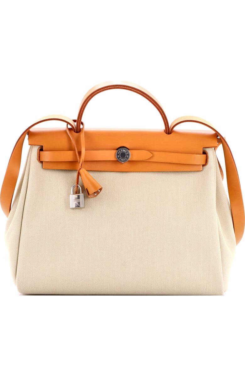 Pre-Owned Hermes Herbag Zip Leather and Toile 31, Main, color, Beton