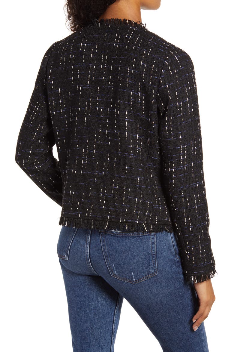 Fringe Tweed Jacket, Alternate, color, BLACK- BLUE TWEED