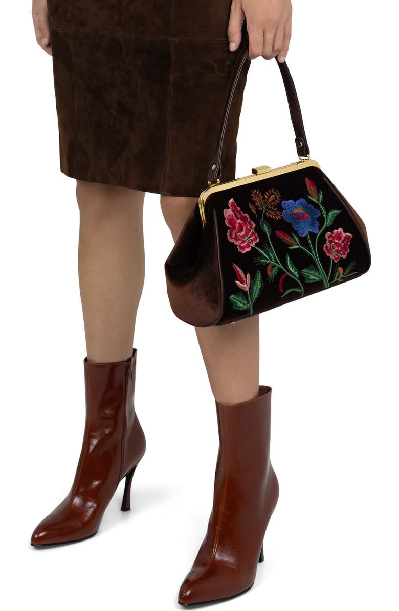 Jeffrey Campbell Frame Floral Embroidered Velvet Shoulder Bag, Alternate, color, Brown Velvet Floral Multi