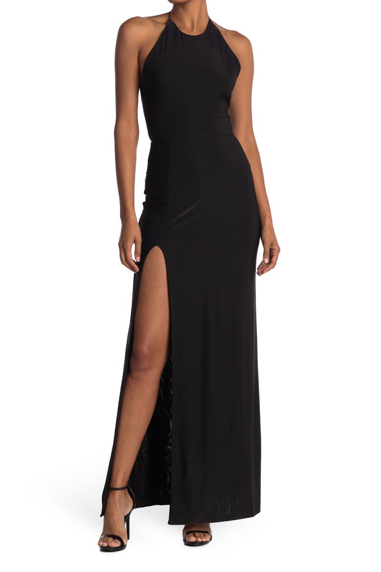Slinky Halter Maxi Dress, Main, color, BLACK