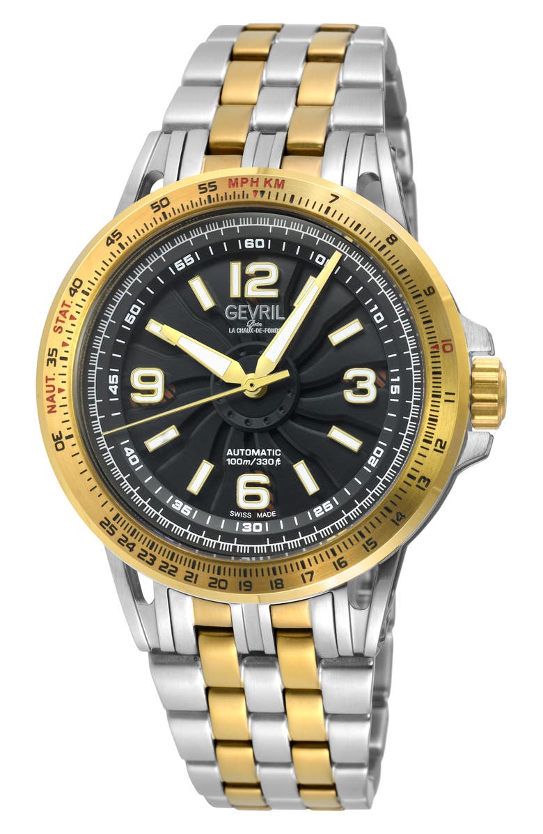 GEVRIL Wind Master Automatic Bracelet Watch, 44mm, Main, color, Two Toned Ipyg/ Silver