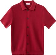 MANGO Short Sleeve Knit Button-Up Shirt
