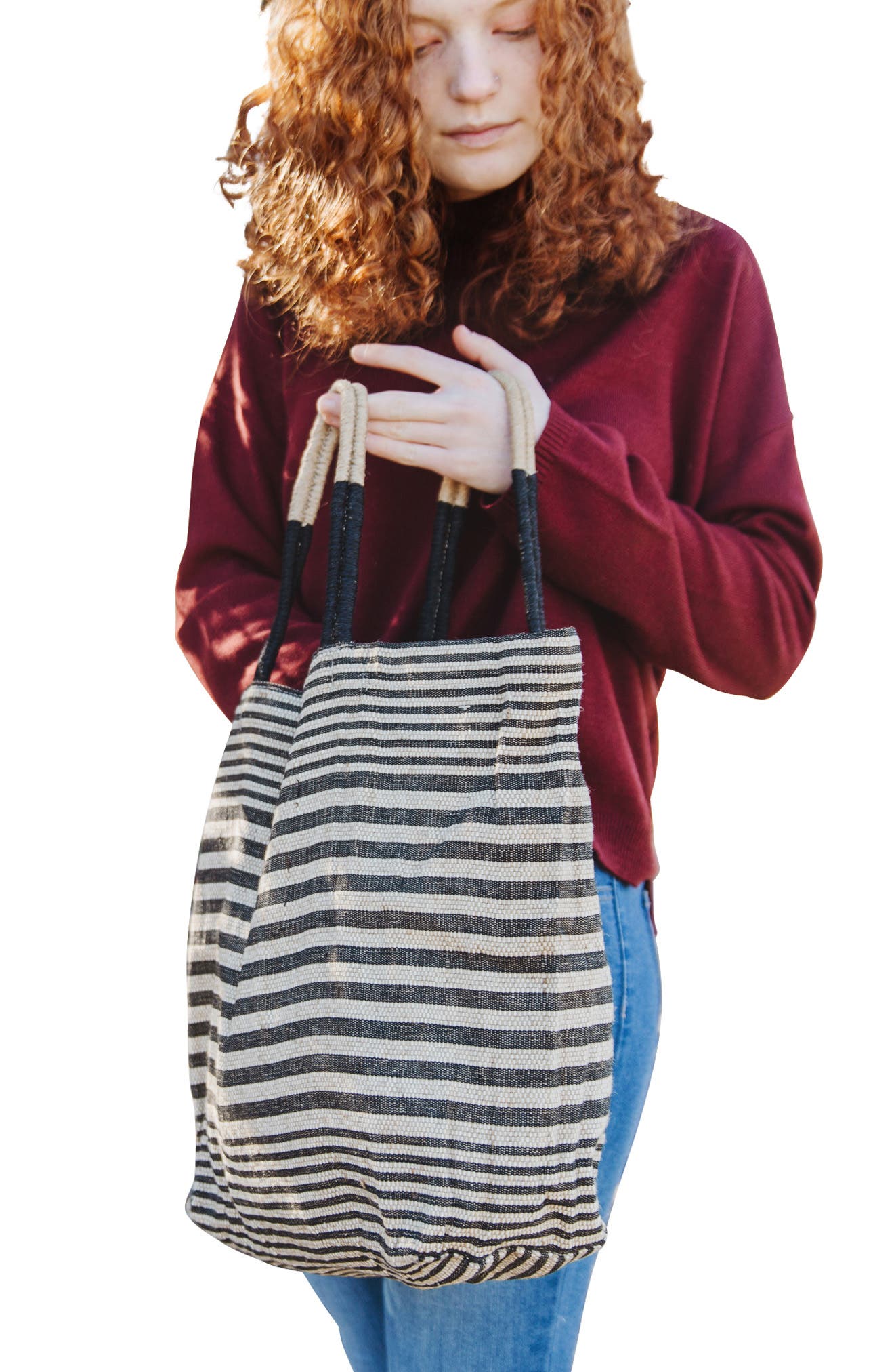 Paloma Stripe Shopper Bag, Alternate, color, BLACK
