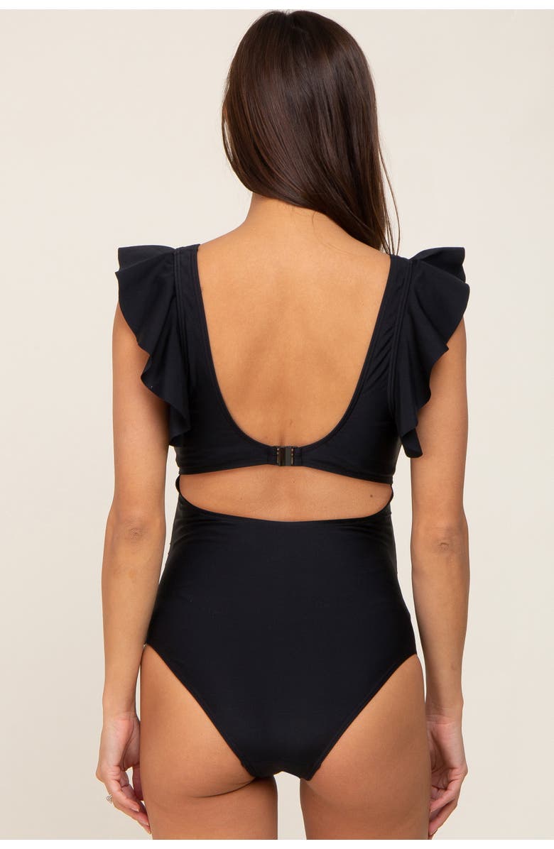PinkBlush Cutout Flutter One Piece Swimsuit, Alternate, color, Black