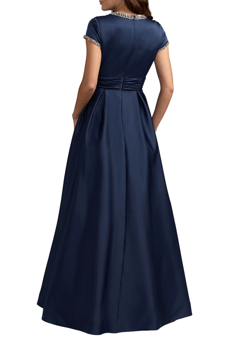 Embellished Satin Cap Sleeve Ball Gown, Alternate, color, Midnight