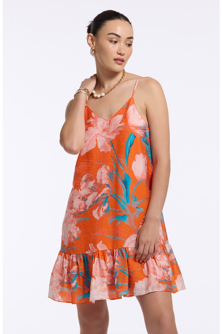 Lucy Floral Trapeze Dress, Alternate, color, ORANGE
