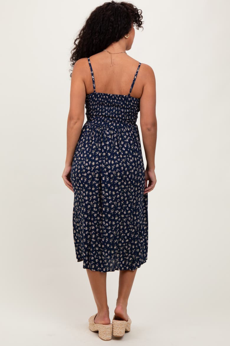 Floral Twist Front Cut Out Midi Dress, Alternate, color, Navy Blue