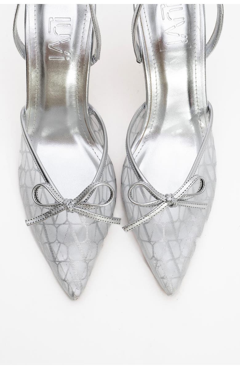 Prologue Shoes Peony Mesh Bow Pointed Toe Pump, Alternate, color, Silver Mesh