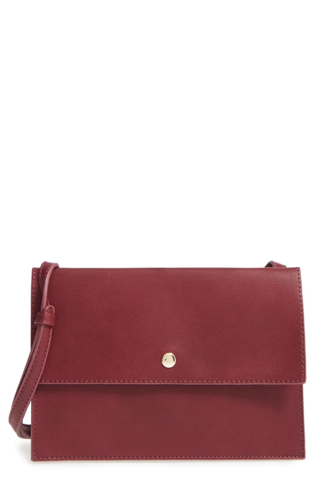 'Vanessa' Faux Leather Crossbody Bag, Main, color, BERRY