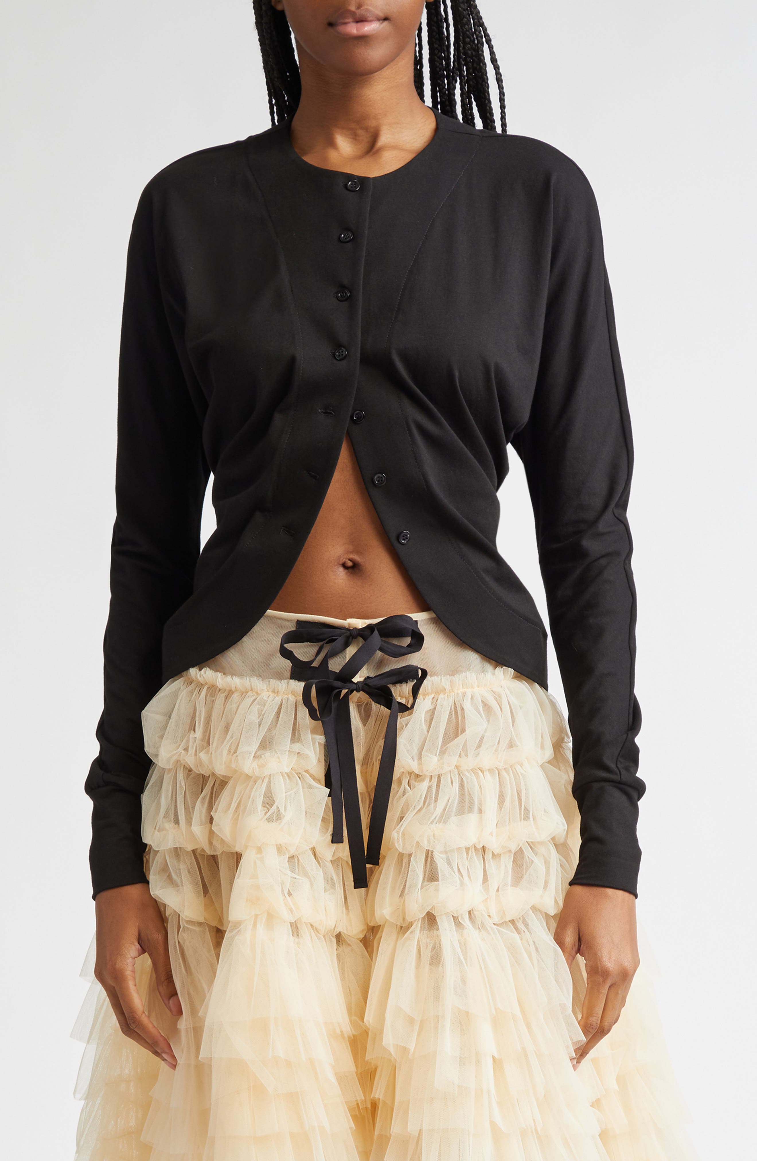 renaissance renaissance Polina Cotton Jersey Button-Up Shirt in Black 